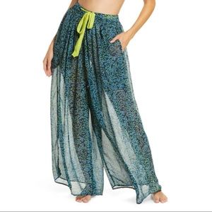 NEW FREE PEOPLE Sleepin' In Pants In Navy Combo Size Small Wide Leg